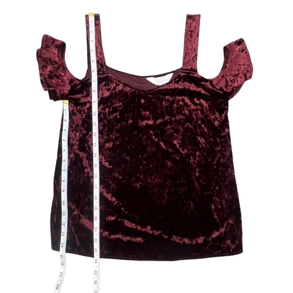 NWOT Lauren Conrad Runway Cold Shoulder Maroon Velvet Top - Size XS - Picture 8 of 11